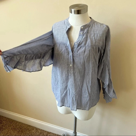 Anthropologie Maeve stripe ruffle sleeve button down shirt 5336 - Picture 5 of 10